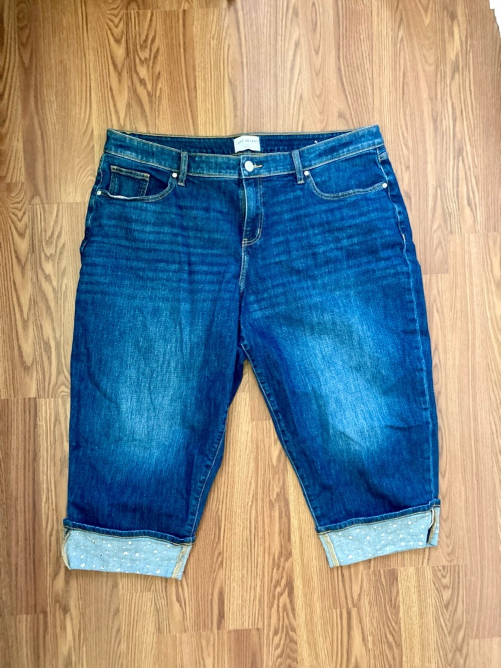 Lane Bryant Dark Blue Denim capri with rhinestone trim